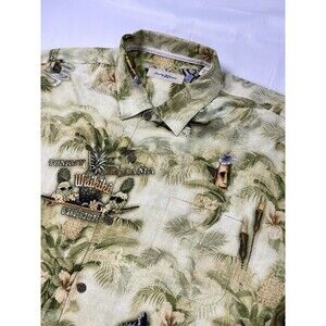 Tommy Bahama Waikiki Oahu Hawaii Shirt 3XL Silk Tropical Tiki Floral Men's Green
